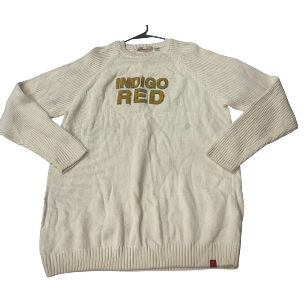 Vintage Indigo Red Graphic Spellout Sweater
